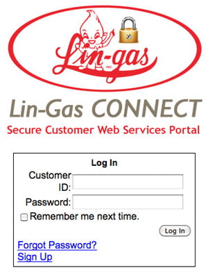 Lin-Gas Connect Login Screen